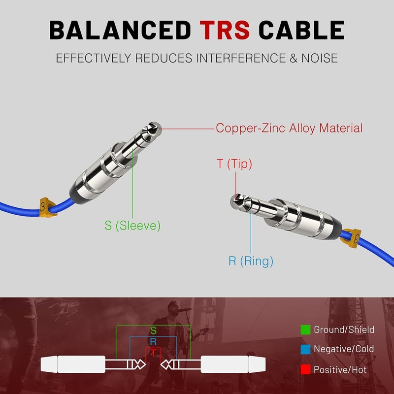 Phenyx Pro 4-Channel TRS Cable, 6 Ft Snake Cord, TRS Patch Wire, Balanced 1/4-Inch Cable, Color-Coded, 4-in-1 Design, 1/4" Audio Cord w/24 AWG OFC Copper (PCBL-QR4IN1-6) - Image 5